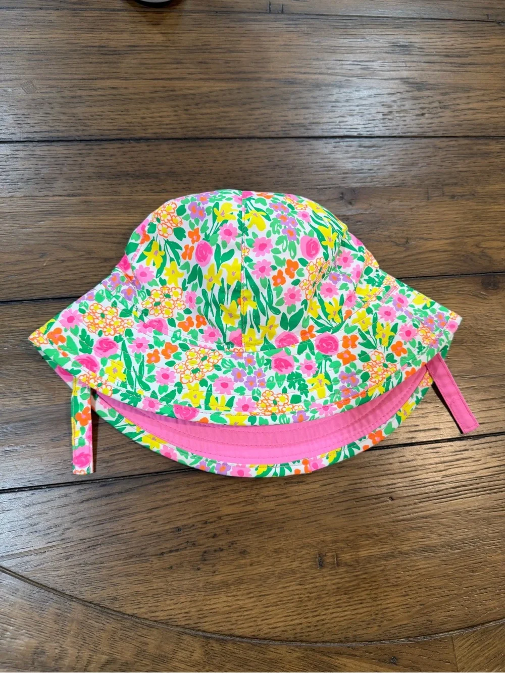 Girls Floral Bucket Hat - Pink, Yellow & Green